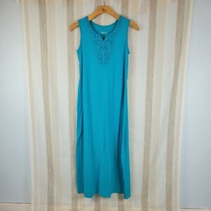 D&Co Denim & Company‎ Soft Stretch Jersey Knit Maxi Dress Blue Size Small